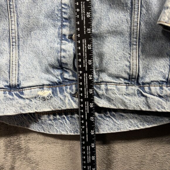 We The Free by Free People Hooded Denim Jean Jacket Trucker Distressed Large - Picture 7 of 13